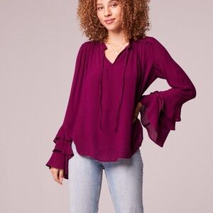 Band of Gypsies Gathered Lecce Top Blouse Plum Medium Boho Flowy